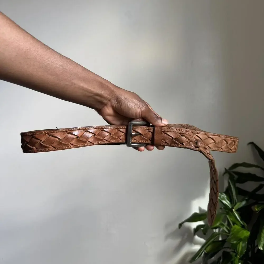 Vintage boho grunge Braided western genuine leather belt‎ size 42